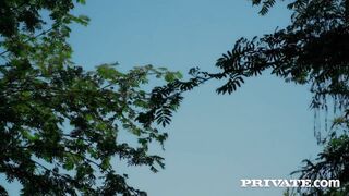 Small tits teen babe riding hard dick wihle outdoors