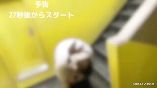 Asian babe sucking dick on the steps like a legit whore