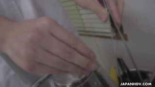 Japanese nurse Shino Aoi enjoys a quick blowjob at first