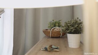 Thirsty teenager with long skinny legs impaled on a cock