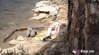 Tight bodied amateur fucking by the lake in a secluded spot