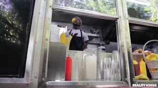 Petite black girl getting stuffed in a public porno