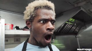 Petite black girl getting stuffed in a public porno