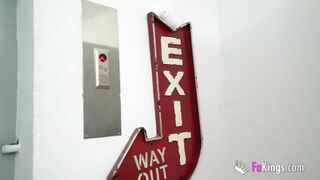 Threesome scene showing a brunette with perfect boobies