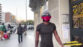 Curly amateur getting spitroasted in a hardcore movie