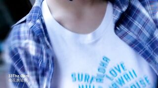 Busty babe lets him fuck her amateur pussy on all fours