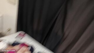 Asian chick in a sexy uniform keeps legs spread for banging