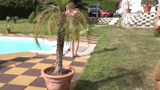 Small tits brunette is ready to massage her little slit