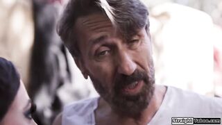 Stepfam gangbang featuring a teen whore with small tits